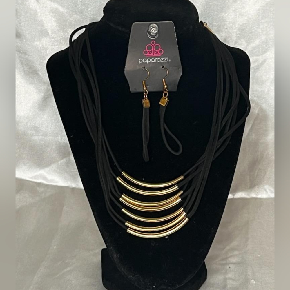 Boho Black and Gold Necklace and Earring Set by Paparazzi